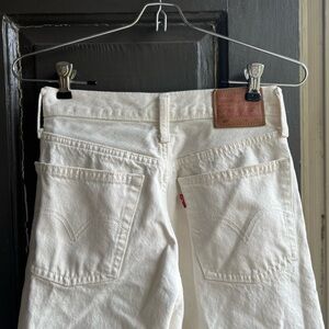 Levi's White Denim Jeans Back Pocket Detail with Tan Leather Patch